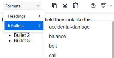 Bullet format menu