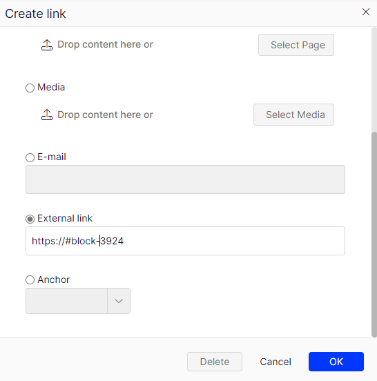 Create link popup