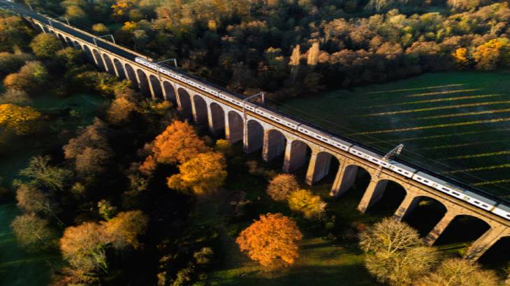 Train passing over a viaduct