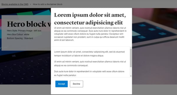 Disclaimer popup image