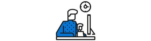 Blue icon of mother working from home with child