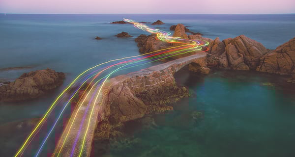 Island pathway with coloured guidelines