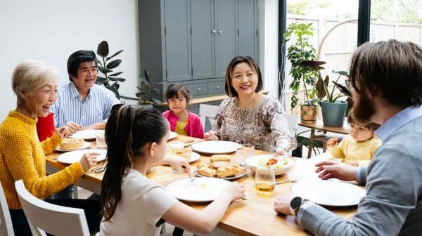 Family around dinner table