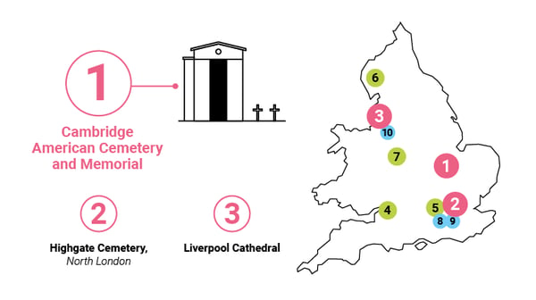 Map of England cemeteries